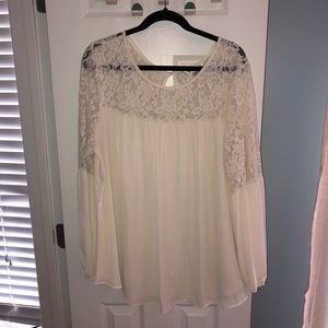 Long Sleeved Sheer Blouse with Lace Details